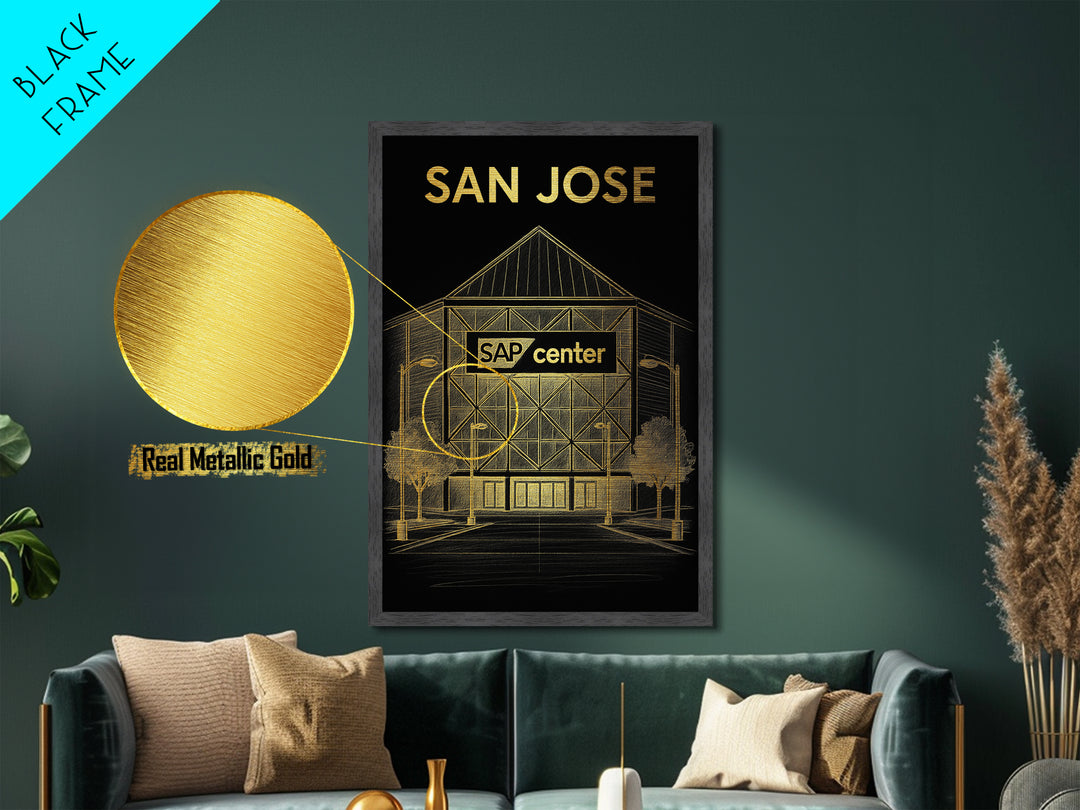 San Jose California travel, Metallic Gold Art, Housewarming Gift, Metal Art, Wood Framed Art, Newlywed Travel Gift, Honeymoon Gift