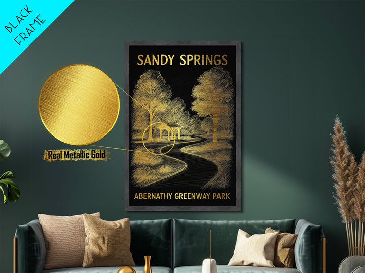 Sandy Springs Georgia travel, Metallic Gold Print, Modern House Art, Metal Art, Wood Framed Art, Traveler Gift, Destination Gift