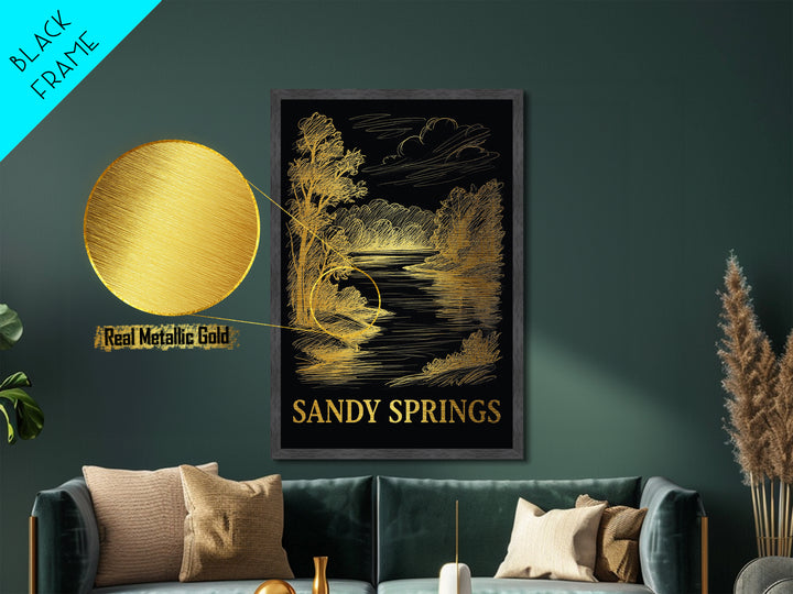 Sandy Springs Georgia art, Metallic Gold Art, Modern House Art, Metal Art, Wood Framed Art, Graduation Travel Gift, Travel Gift