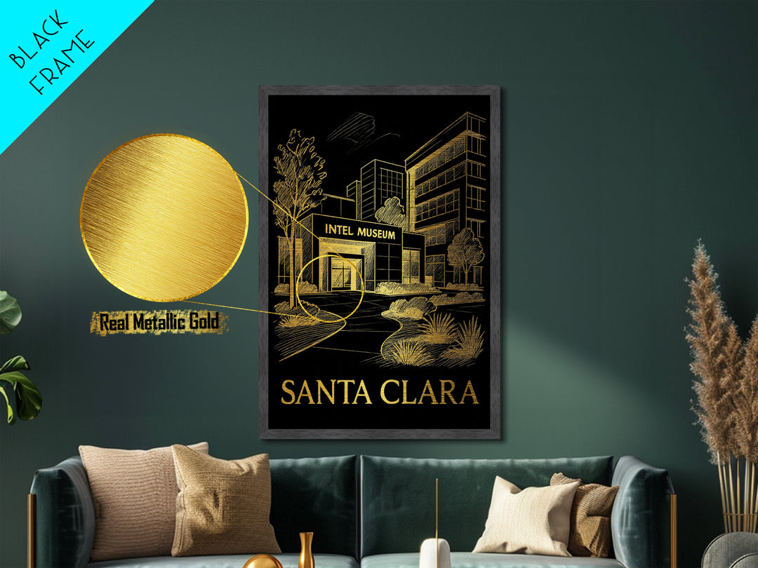 Santa Clara California art, Metallic Gold Art, Best Friend Gifts, Metal Art, Wood Framed Art, Birthday Travel Gift, Destination Gift