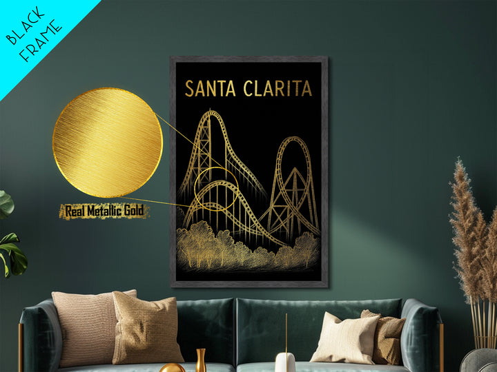 Santa Clarita California travel, Metallic Gold Print, Modern Skyline Wall Print, Metal Art, Wood Framed Art, Adventure Lover Gift