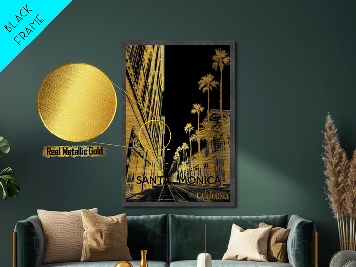 Santa Monica California travel, Metallic Gold Print, Modern House Art, Metal Art, Wood Framed Art, Wanderlust Gift, Travel Art Prints