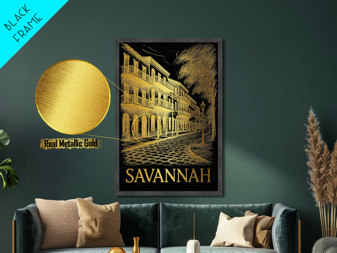 Savannah Georgia art, Metallic Gold Print, College Dorm Décor, Metal Art, Wood Framed Art, Graduation Travel Gift, Traveler Gift