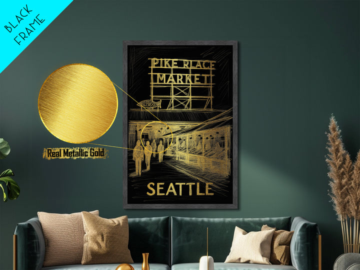 Seattle Washington art, Metallic Gold Print, Closing Gift, Metal Art, Wood Framed Art, Anniversary Travel Gift, Retirement Gift