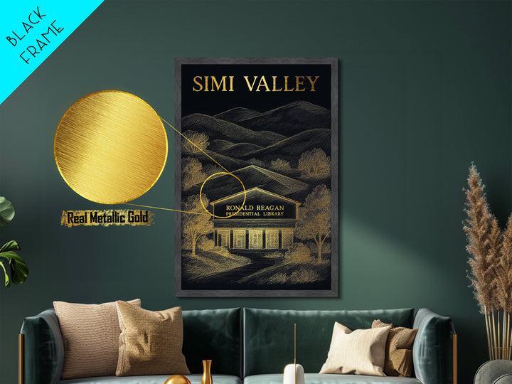 Simi Valley California travel, Metallic Gold Print, Modern House Art, Metal Art, Wood Framed Art, Traveler Gift, Destination Gift