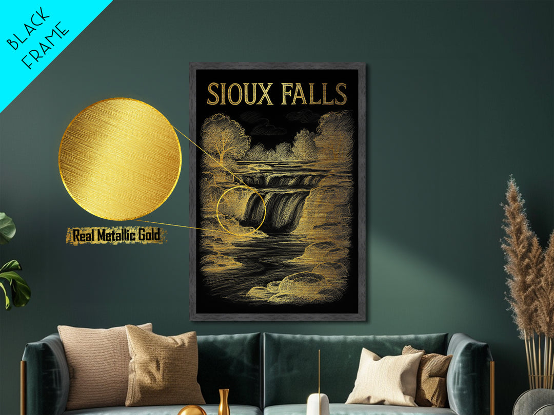 Sioux Falls South Dakota travel, Metallic Gold Print, College Dorm Décor, Metal Art, Wood Framed Art, Graduation Travel Gift, Traveler Gift