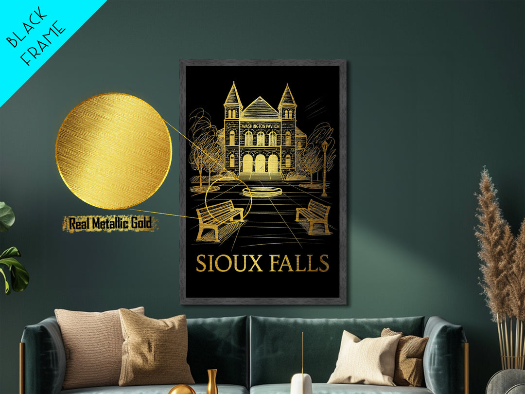 Sioux Falls South Dakota art, Metallic Gold Art, Best Friend Gifts, Metal Art, Wood Framed Art, Birthday Travel Gift, Destination Gift