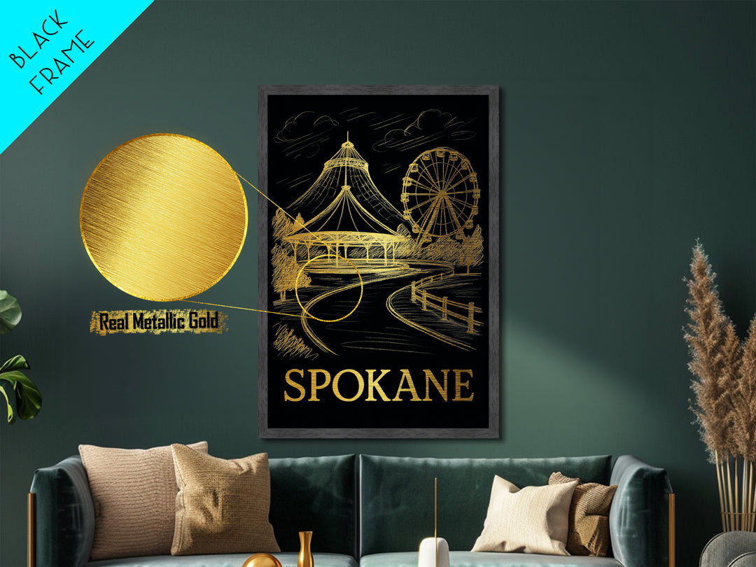 Spokane Washington art, Metallic Gold Art, Modern House Art, Metal Art, Wood Framed Art, Graduation Travel Gift, Travel Gift