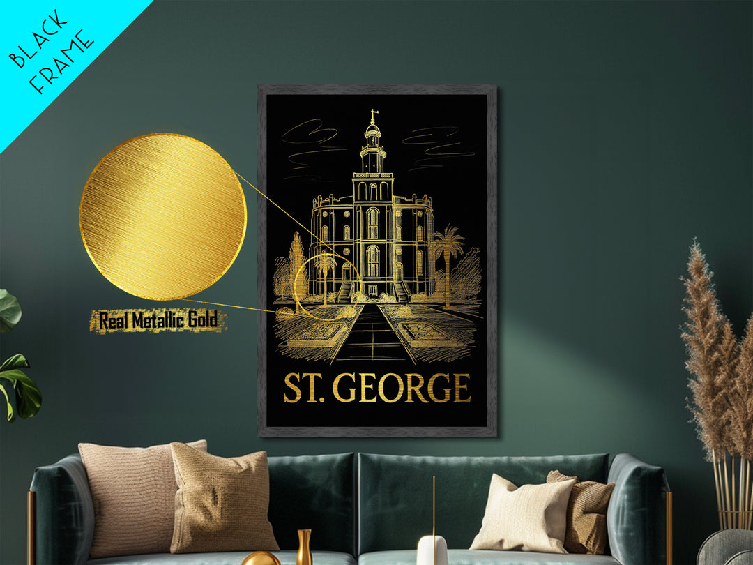 St. George Utah art, Metallic Gold Art, Housewarming Gift, Metal Art, Wood Framed Art, Newlywed Travel Gift, Honeymoon Gift