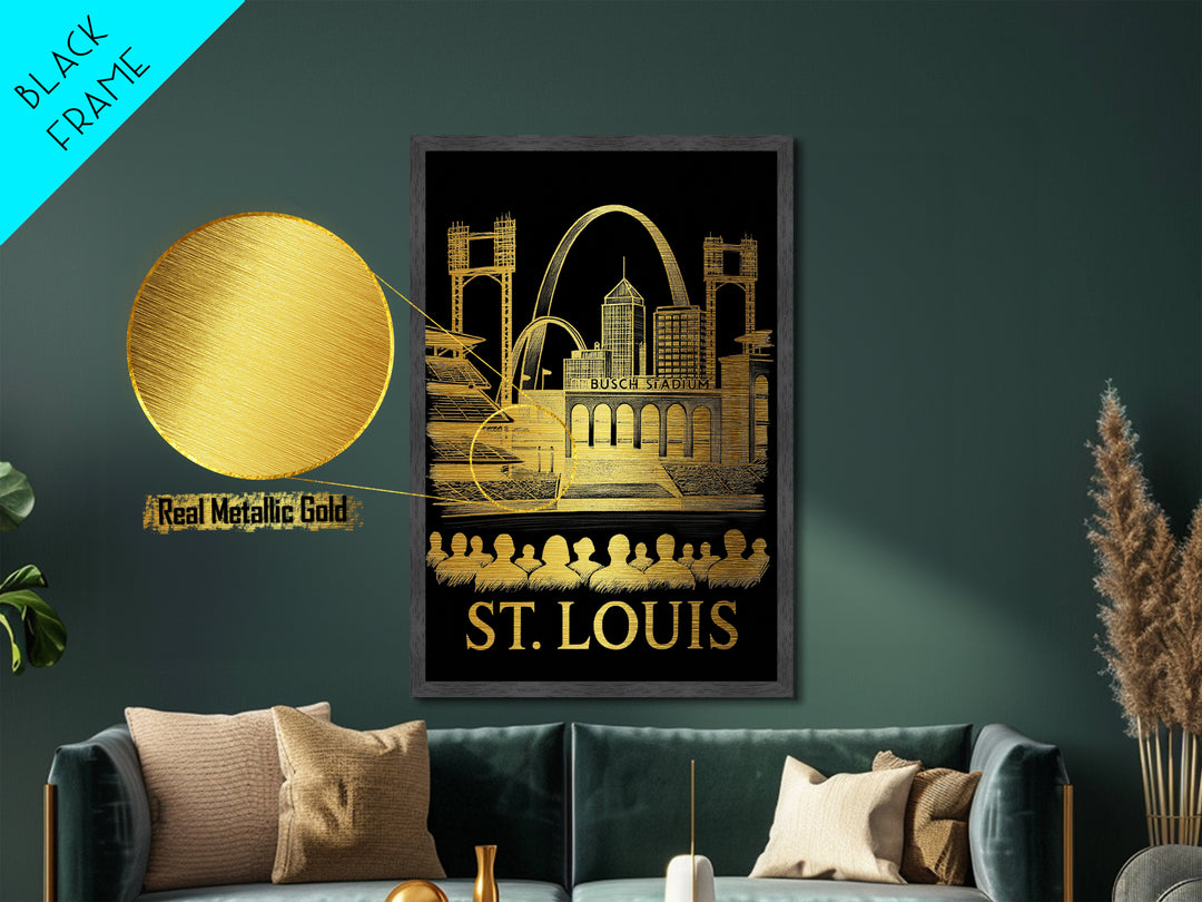 St. Louis Missouri art, Metallic Gold Art, Office Decor, Metal Art, Wood Framed Art, Graduation Travel Gift, Destination Gift