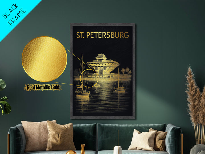 St. Petersburg Florida travel, Metallic Gold Print, Modern House Art, Metal Art, Wood Framed Art, Graduation Travel Gift, Destination Gift