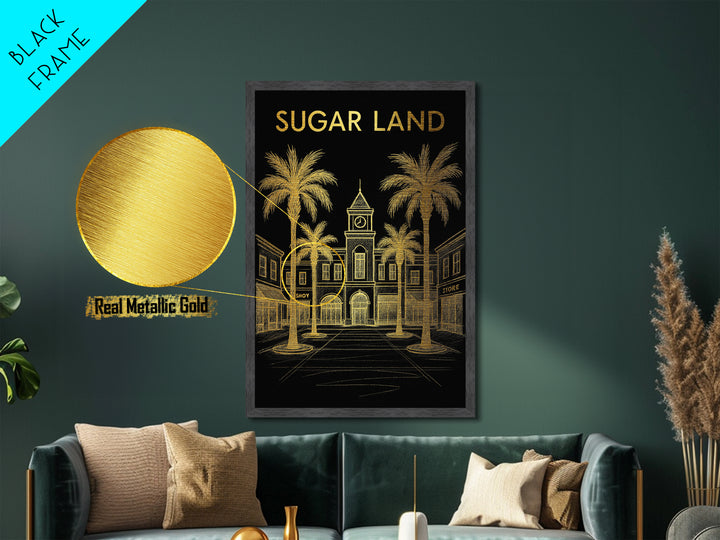 Sugar Land Texas travel, Metallic Gold Print, College Dorm Décor, Metal Art, Wood Framed Art, Graduation Travel Gift, Traveler Gift