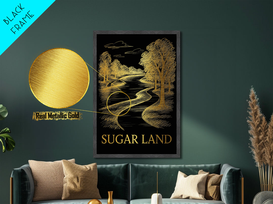 Sugar Land Texas art, Metallic Gold Art, Best Friend Gifts, Metal Art, Wood Framed Art, Birthday Travel Gift, Destination Gift