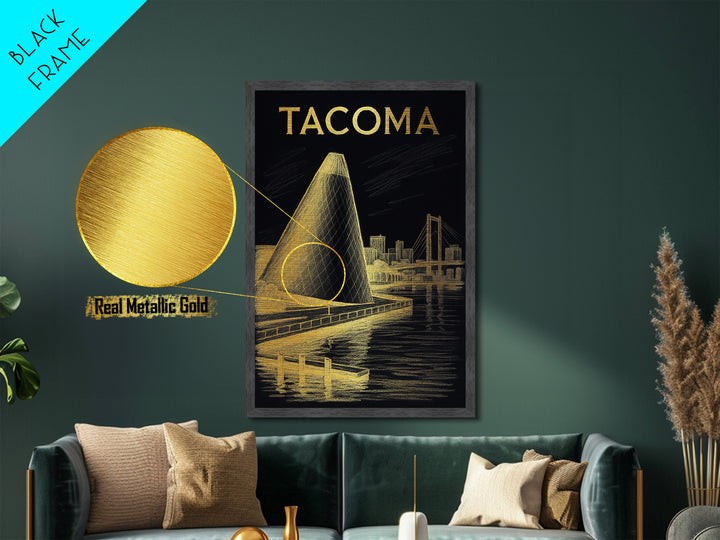 Tacoma Washington travel, Metallic Gold Print, Modern House Art, Metal Art, Wood Framed Art, Graduation Travel Gift, Destination Gift