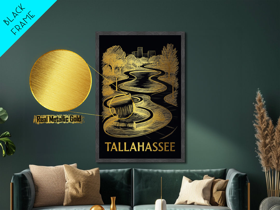 Tallahassee Florida art, Metallic Gold Art, Best Friend Gifts, Metal Art, Wood Framed Art, Birthday Travel Gift, Destination Gift