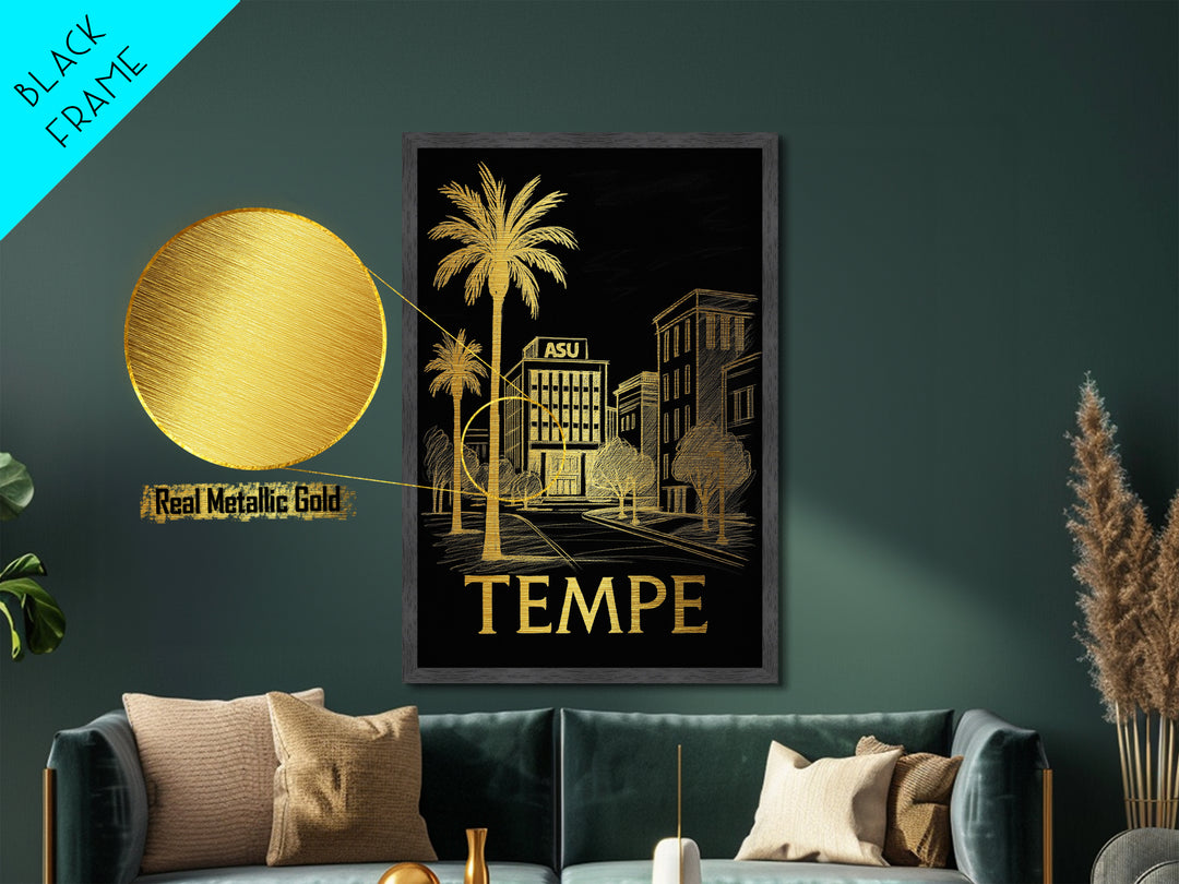 Tempe Arizona art, Metallic Gold Art, Travel Art Prints, Metal Art, Wood Framed Art, Adventure Lover Gift, Traveler Gift