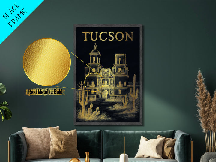 Tucson Arizona travel, Metallic Gold Print, Modern House Art, Metal Art, Wood Framed Art, Graduation Travel Gift, Destination Gift