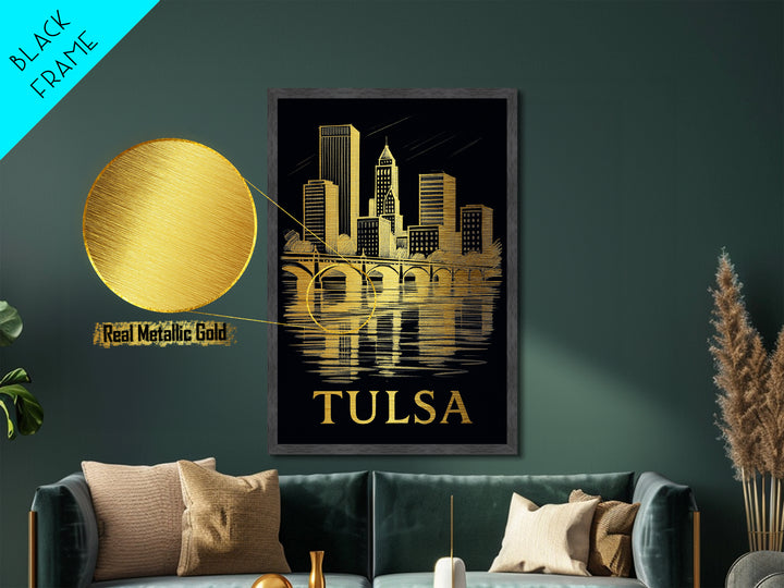 Tulsa Oklahoma art, Metallic Gold Art, Best Friend Gifts, Metal Art, Wood Framed Art, Birthday Travel Gift, Destination Gift