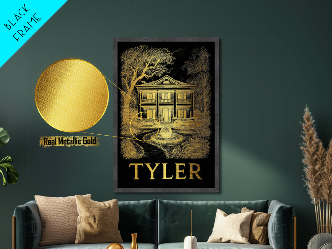 Tyler Texas art, Metallic Gold Art, Office Decor, Metal Art, Wood Framed Art, Graduation Travel Gift, Destination Gift