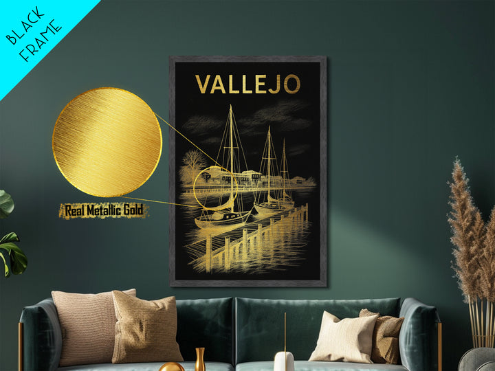 Vallejo California travel, Metallic Gold Print, Wood Framed Art, Metal Art, Minimalist Wall Art, Metallic Gold Print