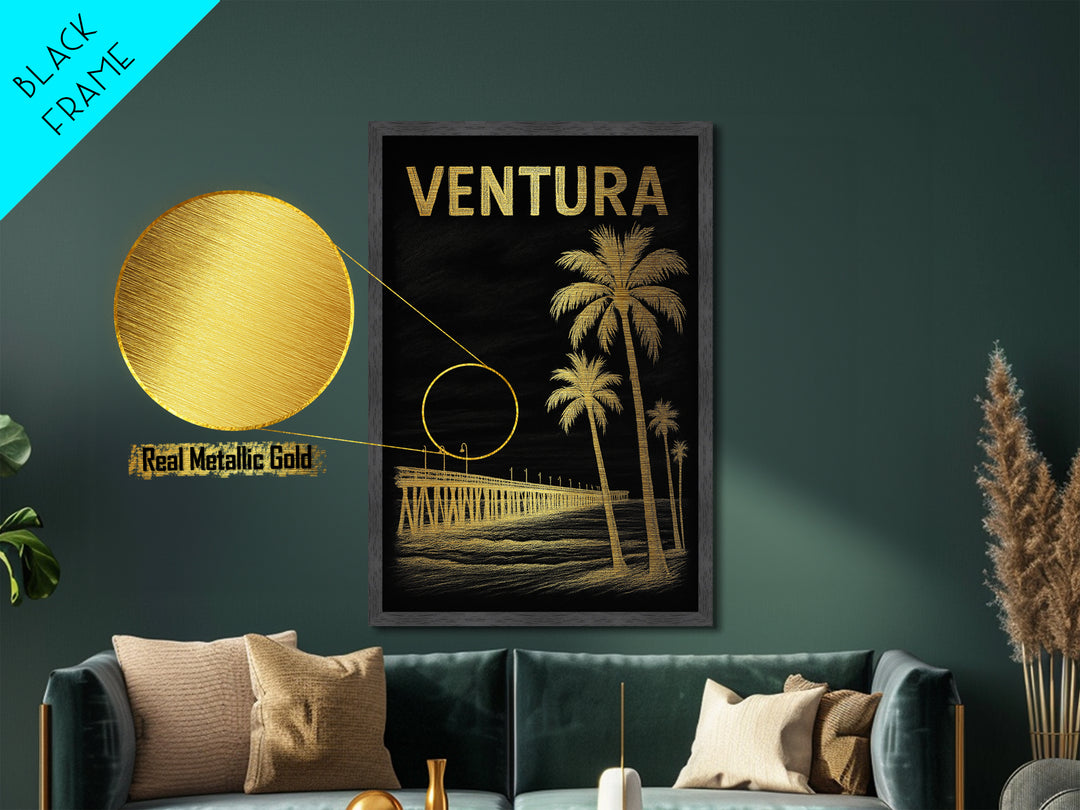 Ventura California travel, Metallic Gold Print, Wood Framed Art, Metal Art, Modern Wall Art, Metallic Gold Print, Modern Art