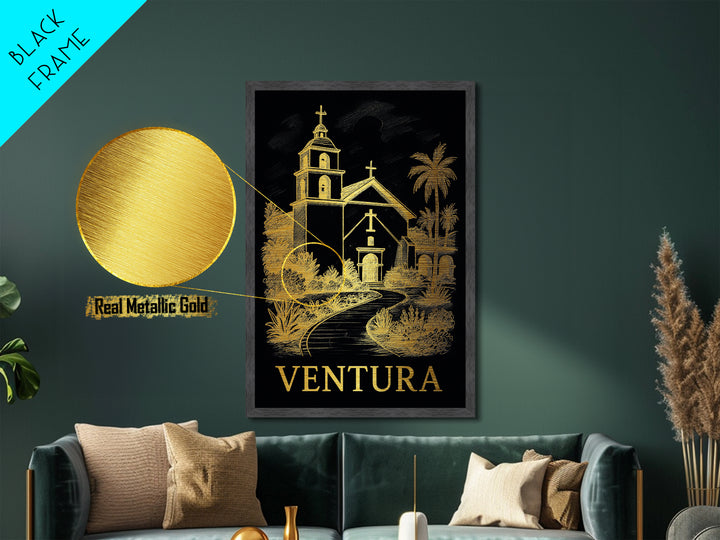 Ventura California art, Metallic Gold Art, Wood Framed Art, Metal Art, Housewarming Gift, Metallic Gold Art, Living Room Art