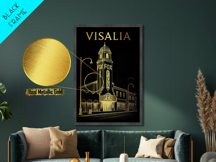 Visalia California travel, Metallic Gold Print, Wood Framed Art, Metal Art, Minimalist Wall Art, Metallic Gold Print, Living Room Art