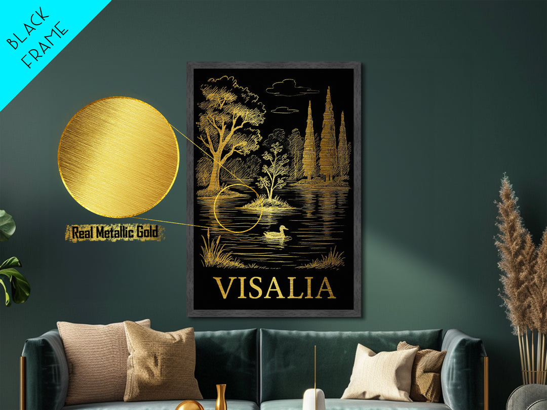 Visalia California art, Metallic Gold Art, Wood Framed Art, Metal Art, Modern House Art, Metallic Gold Art, Bedroom Wall Art