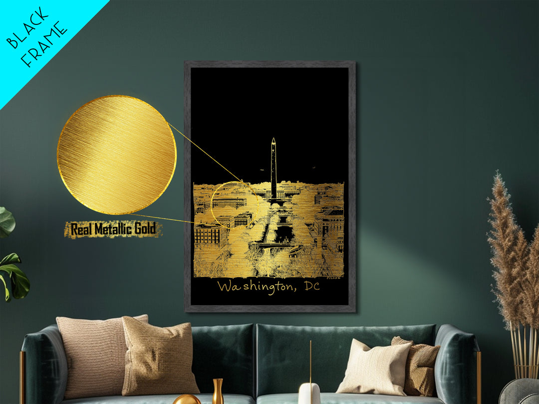 Washington DC art, Metallic Gold Art, Wood Framed Art, Metal Art, Office Decor, Metallic Gold Art, College Dorm Wall Art