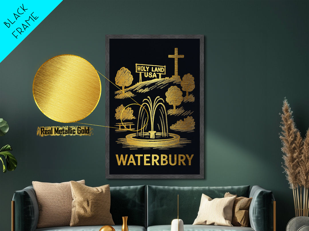 Waterbury Connecticut art, Metallic Gold Art, Wood Framed Art, Metal Art, Minimalist Wall Art, Metallic Gold Print, Modern Art
