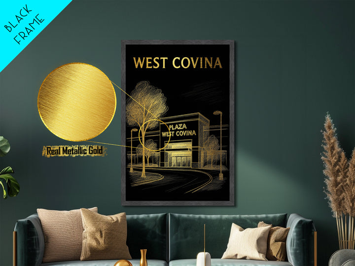 West Covina California travel, Metallic Gold Print, Wood Framed Art, Metal Art, Modern House Art, Metallic Gold Print