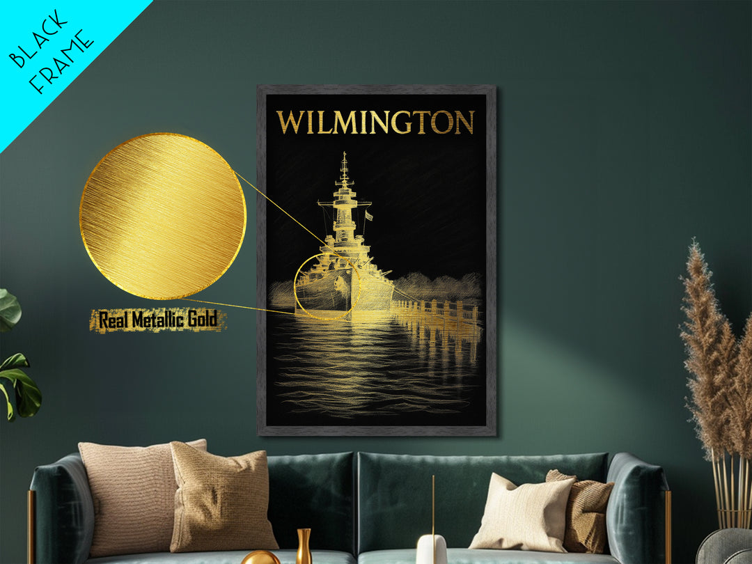 Wilmington North Carolina travel, Metallic Gold Print, Wood Framed Art, Metal Art, Modern Wall Art, Metallic Gold Print
