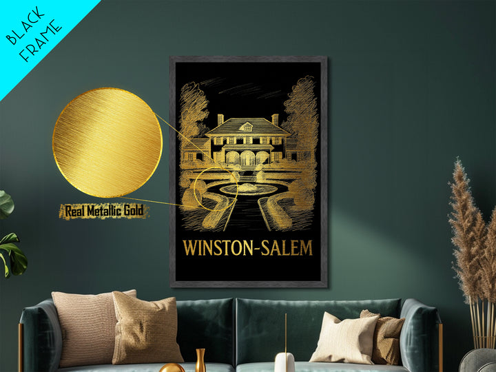 Winston Salem North Carolina art, Metallic Gold Art, Wood Framed Art, Metal Art, Office Decor, Metallic Gold Art