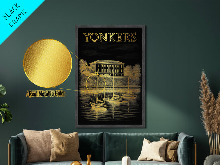 Yonkers New York travel, Metallic Gold Print, Wood Framed Art, Metal Art, College Dorm Décor, Metallic Gold Print