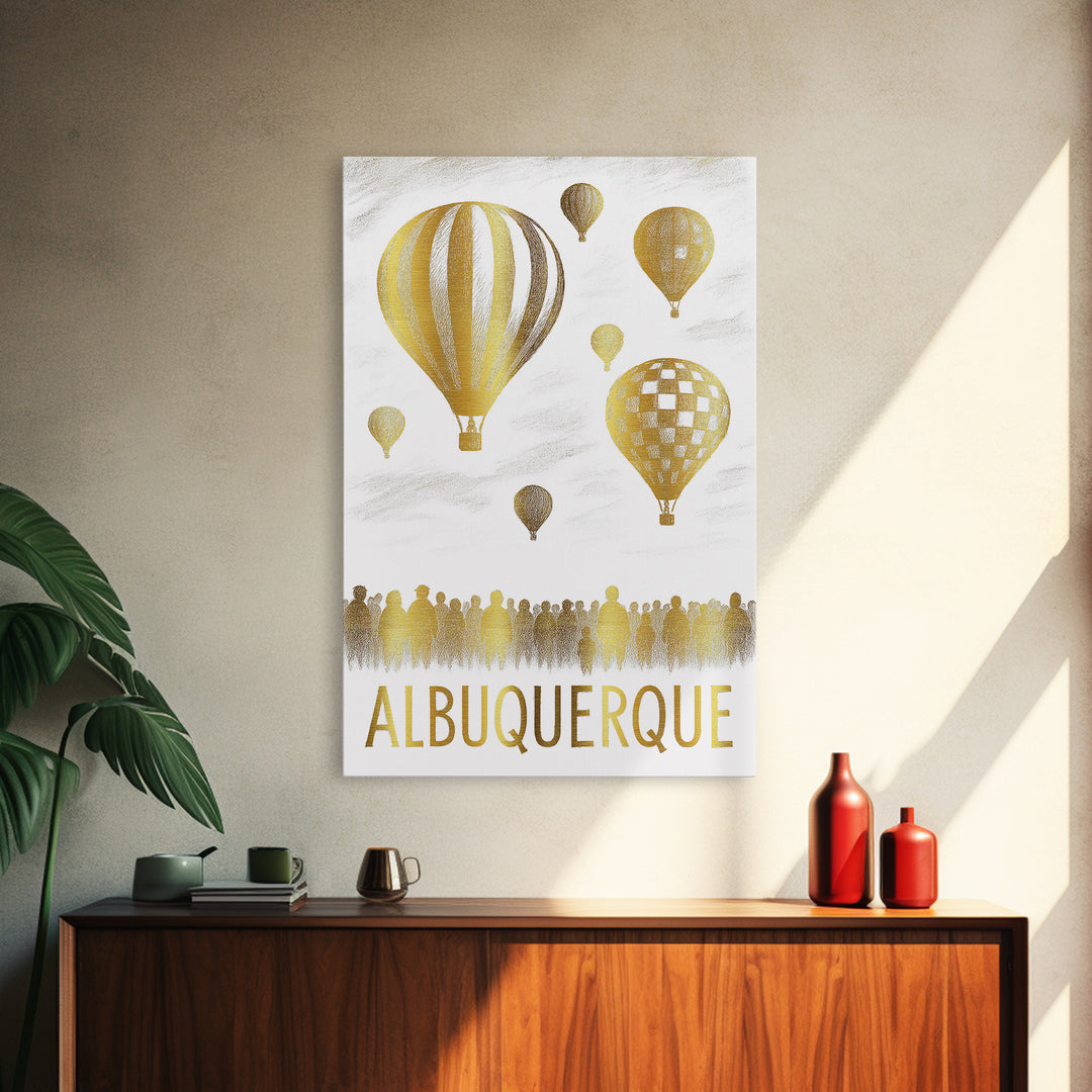 Albuquerque Travel Poster, Framed Canvas Print, Gold Line Drawing Wall Art, Albuquerque Art Print, Travel Poster Art, Wanderlust Decor