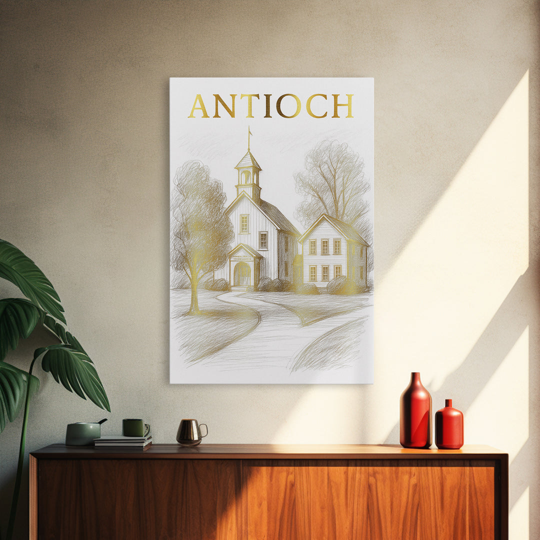 Antioch California Travel Poster, Canvas Print, Gold Line Drawing Wall Art, Antioch Travel Art, Home Office Decor, Eclectic Wall Decor