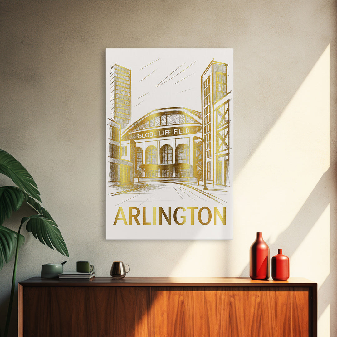 Arlington Travel Poster, Framed Canvas Print, Gold Line Drawing Wall Art, Arlington City Art, Travel Poster Art, City Art Print