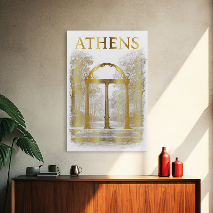 Athens Georgia Travel Poster, Canvas Print, Elegant City Illustration, Athens Art Print, Watercolor Downtown Skyline, Mid Century Wall Art