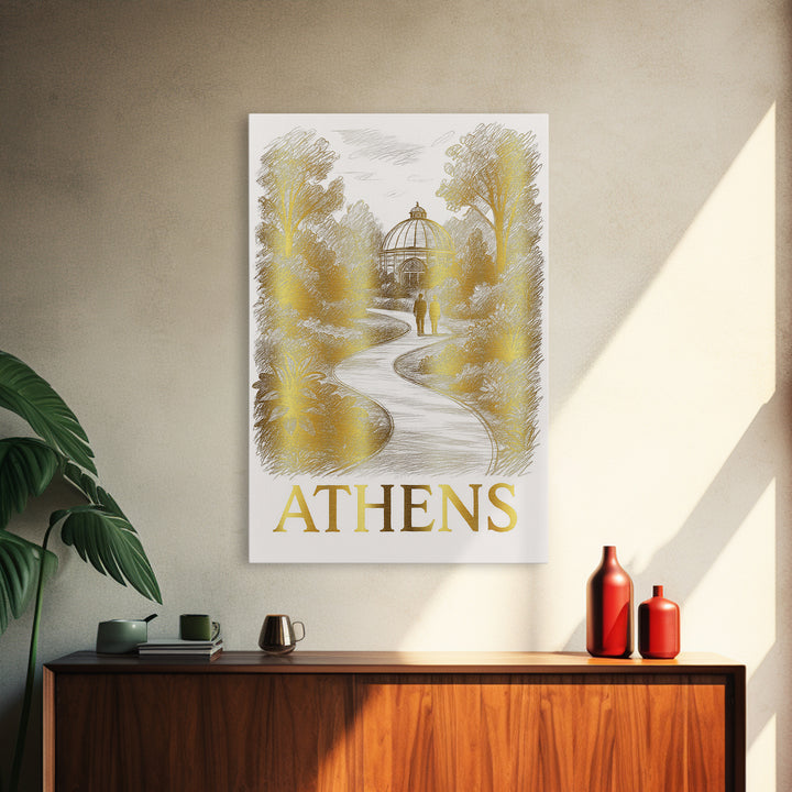 Athens Travel Poster, Canvas Print, Gold Line Drawing Wall Art, Athens City Art, Home Office Decor, Gift For Travelers, Mid Century Wall Art