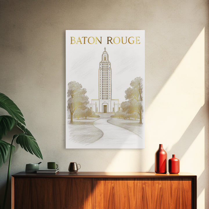 Baton Rouge Louisiana Travel Poster, Framed Canvas Print, Minimalist Poster Art, Baton Rouge City Art, Retro Travel Print, Modern Wall Decor