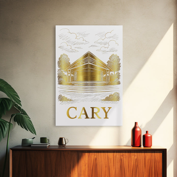 Cary Travel Poster, Framed Canvas Print, Elegant City Illustration, Cary City Art, Travel Art Print, Retro Travel Print, Vintage Travel Art