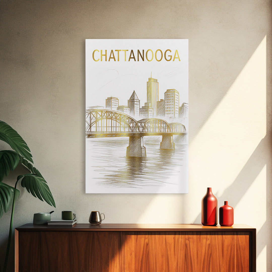 Chattanooga Tennessee Travel Poster, Canvas Print, Elegant Skyline Art, Chattanooga Poster Print, Vintage City Poster, Gift For Travelers