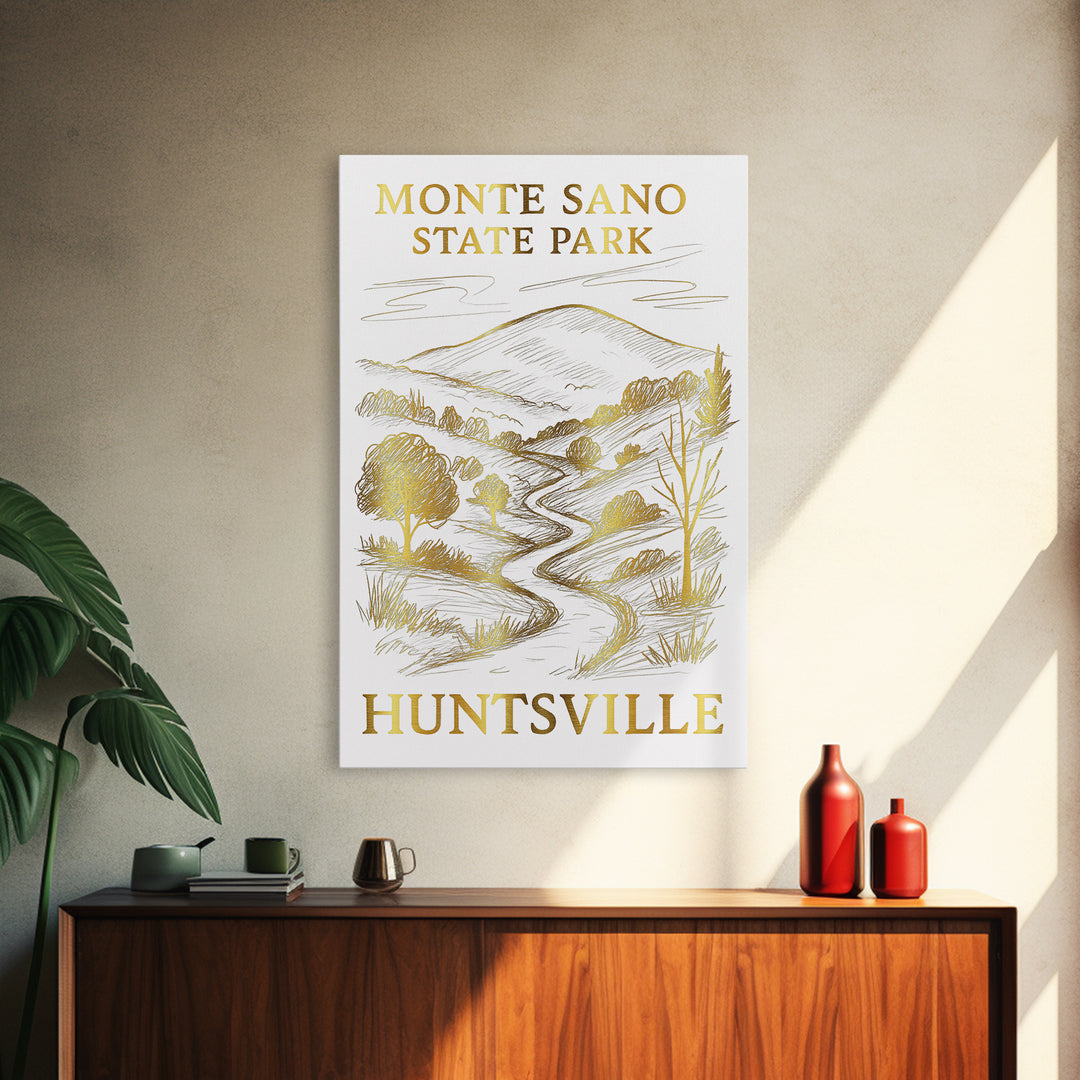 Huntsville Travel Poster, Canvas Print, White And Gold Sketch Art, Huntsville City Art, Home Office Decor, Mid Century Wall Art