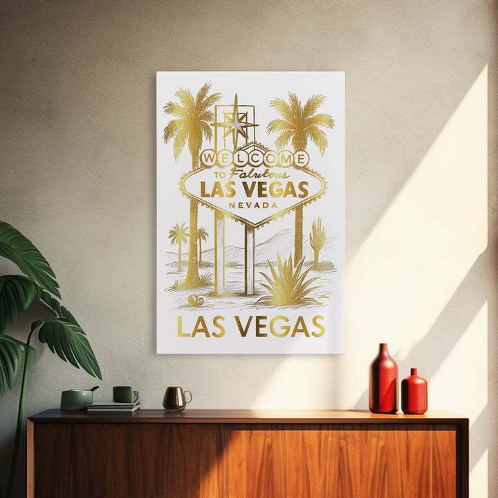 Las Vegas Travel Poster, Canvas Print, Gold Line Drawing Wall Art, Las Vegas Travel Art, Travel Art Print, Mid Century Wall Art