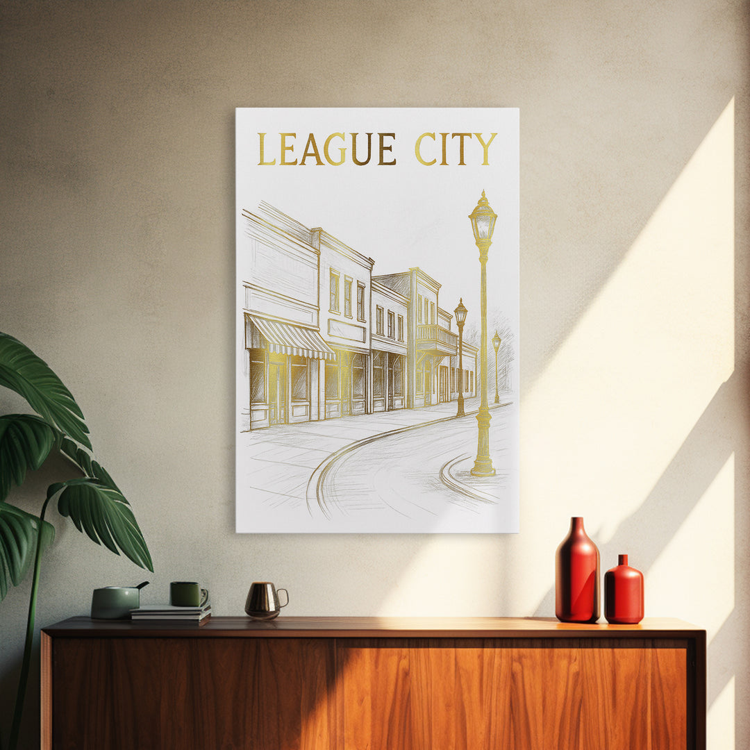 League City Texas Travel Poster, Canvas Print, Minimalist Poster Art, League City Art Print, Travel Wall Art, Skyline Art, Wanderlust Decor