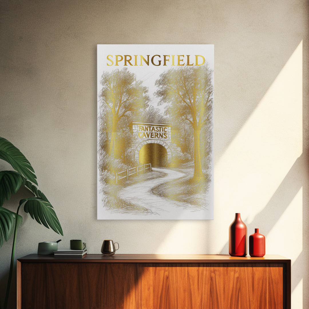 Springfield Missouri Travel Poster, Canvas Print, Gold Line Drawing Wall Art, Springfield Travel Art, Home Office Decor, City Travel Prints