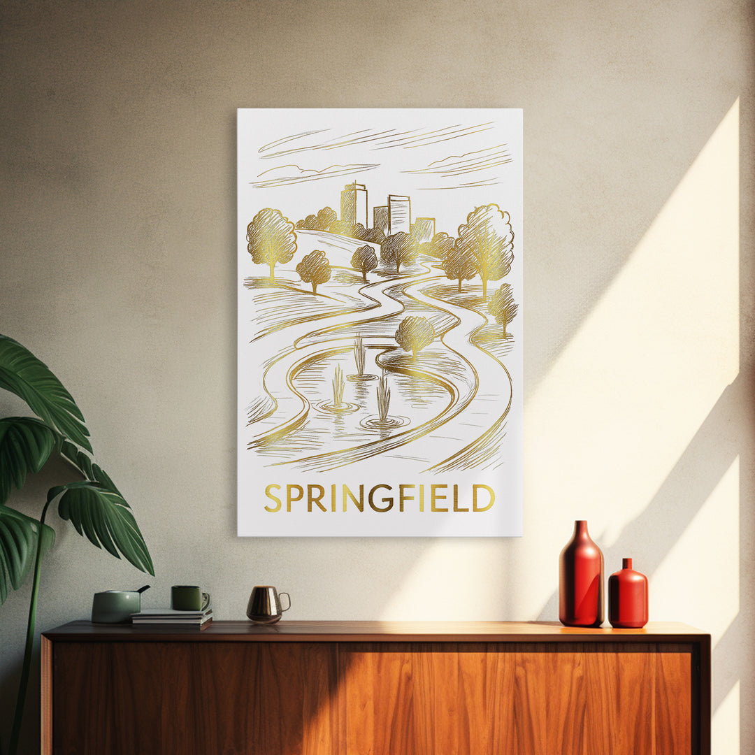 Springfield Travel Poster, Framed Canvas Print, Elegant City Illustration, Springfield City Art, Vintage Travel Art, Travel Poster Set