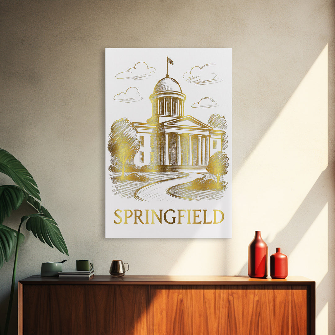 Springfield Travel Poster, Framed Canvas Print, Elegant City Illustration, Springfield Wall Art, Fine Art Print, City Travel Prints