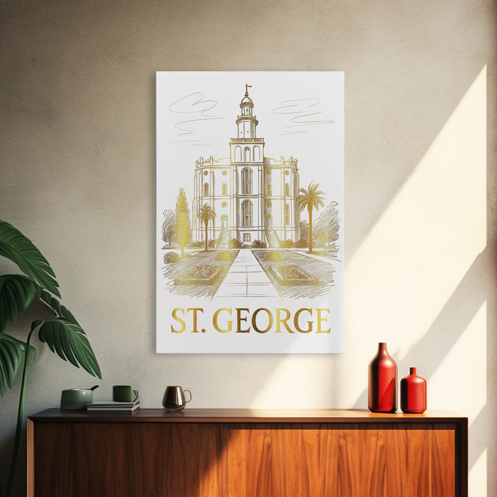 St George Travel Poster, Canvas Print, Gold Line Drawing Wall Art, St George Wall Art, Retro Travel Print, Mid Century Wall Art