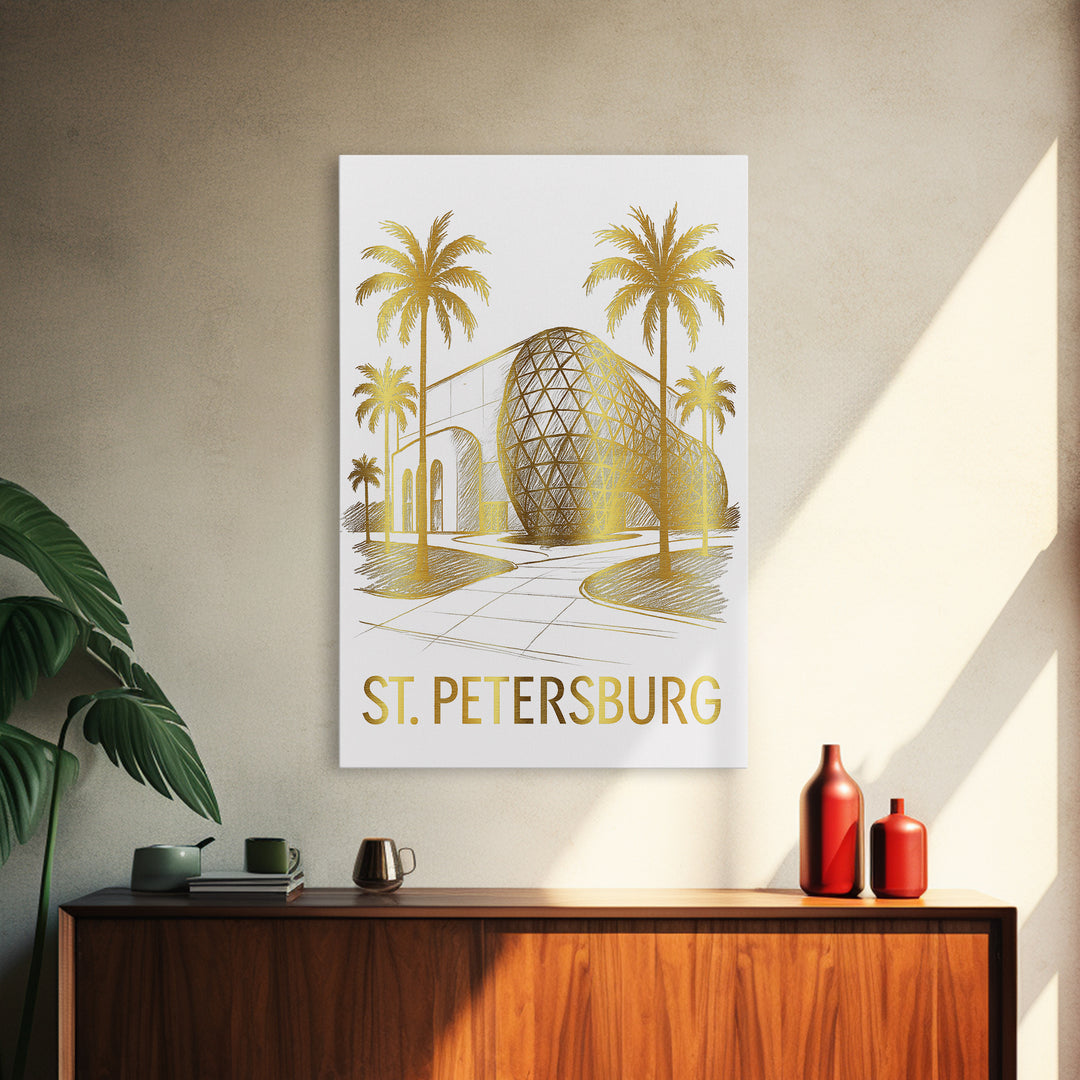 St Petersburg Travel Poster, Canvas Print, White And Gold Sketch Art, St Petersburg Art Print, City Illustration, Travel Wall Decor